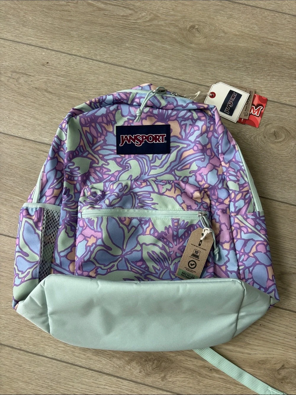 Jansport Pastel Floral Backpack in Lavender and Mint